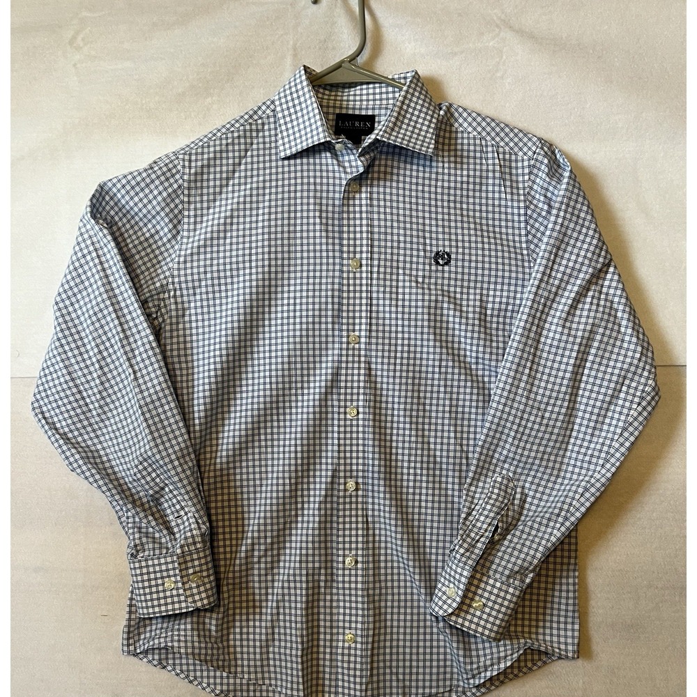 Ralph Lauren Shirt Mens Small Blue White Plaid Long Sleeve Button-Down Cotton